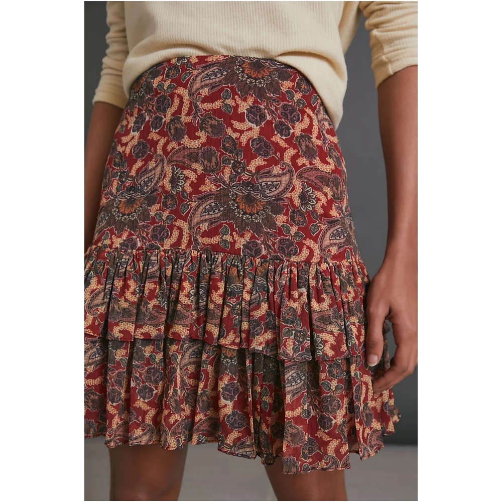 Anthropologie Let Me Be Red Floral Frill Skirt